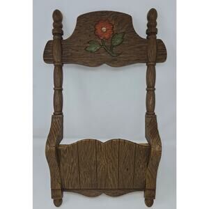 Burwood Wall Hanging Letter Mail Holder Plastic Wood Finish Engraved Flower 19"